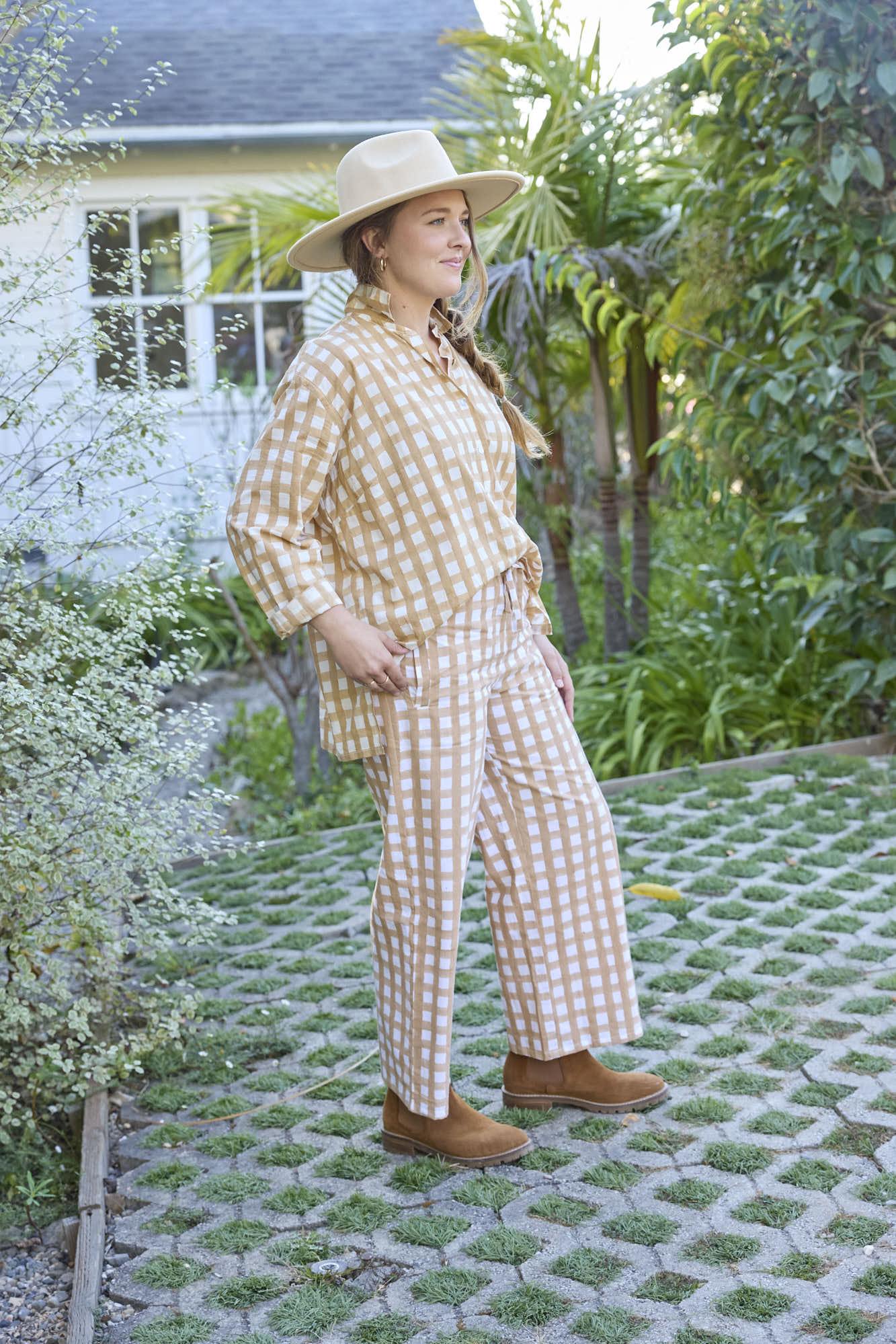 Relaxed Boyfriend Shirt - Gingham Picnic Baked Clay