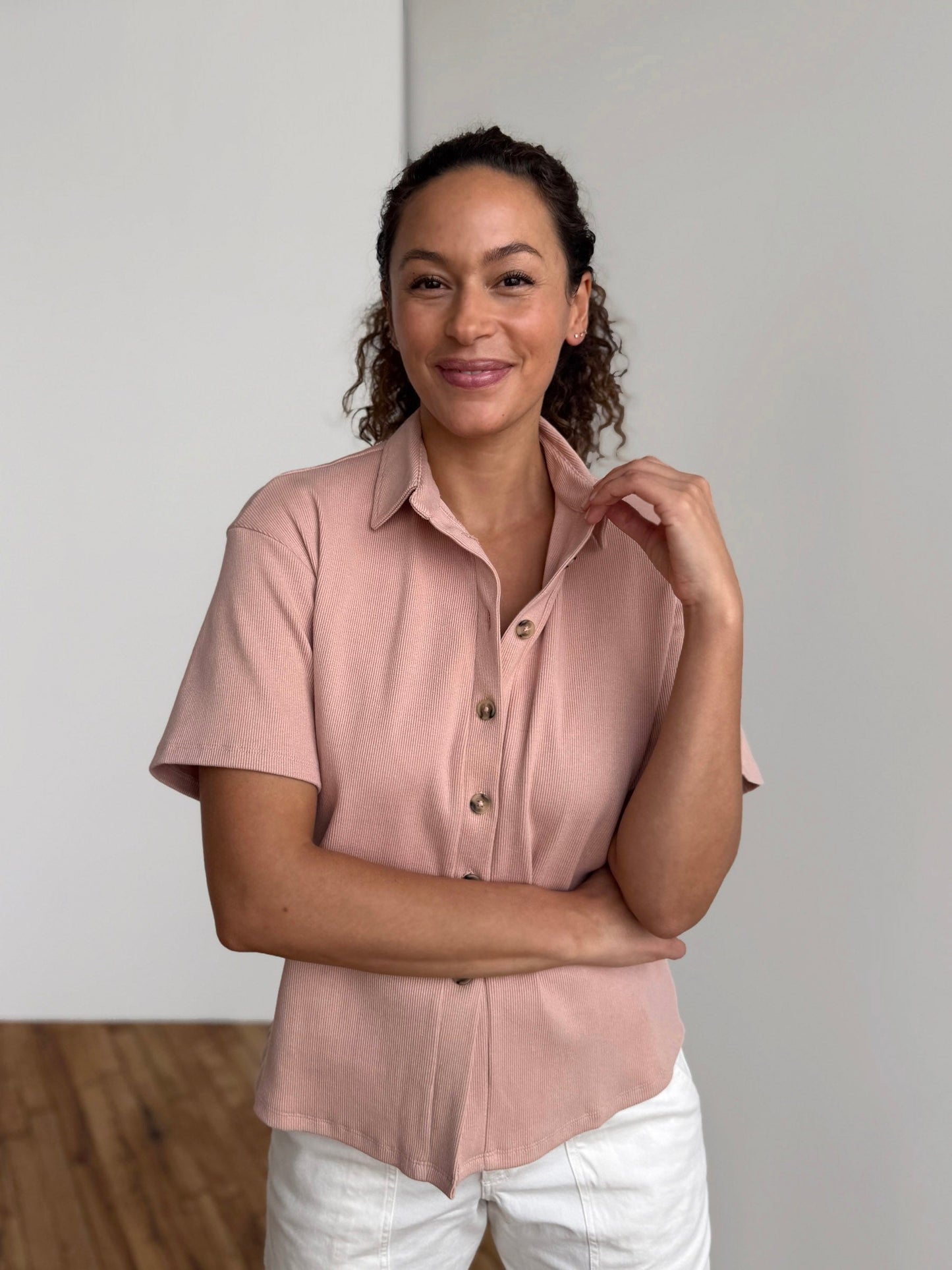 POLLY rib knit top in Vintage Peach