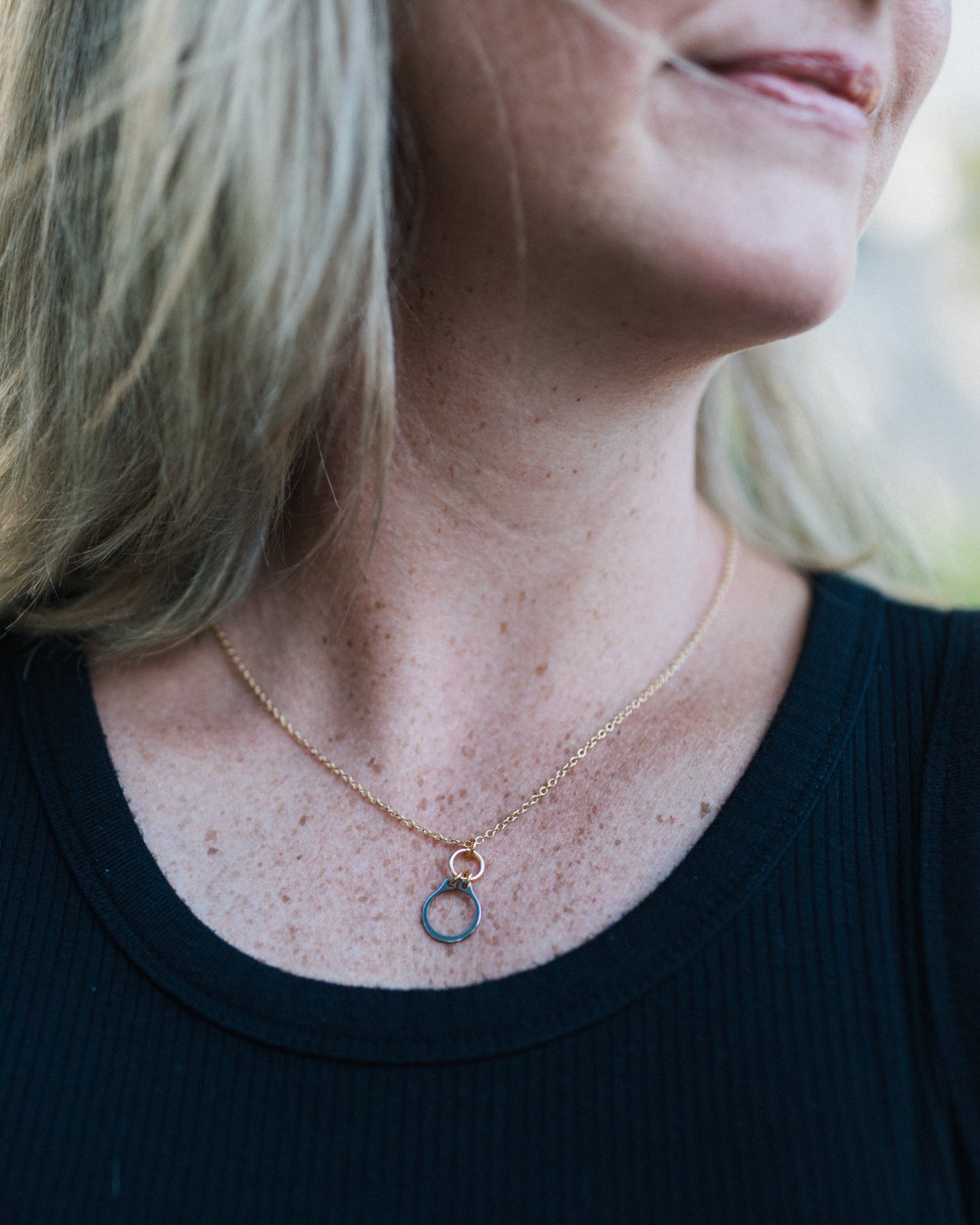 How Sweet It Is Necklace | Repurposed Steel Automotive Retaining Ring | Gold Plated Chain