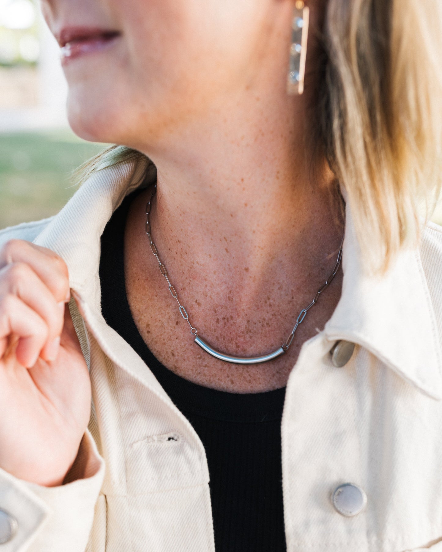 Higher Ground Necklace | Repurposed Automotive Steel Brake Line | Stainless Steel Chain