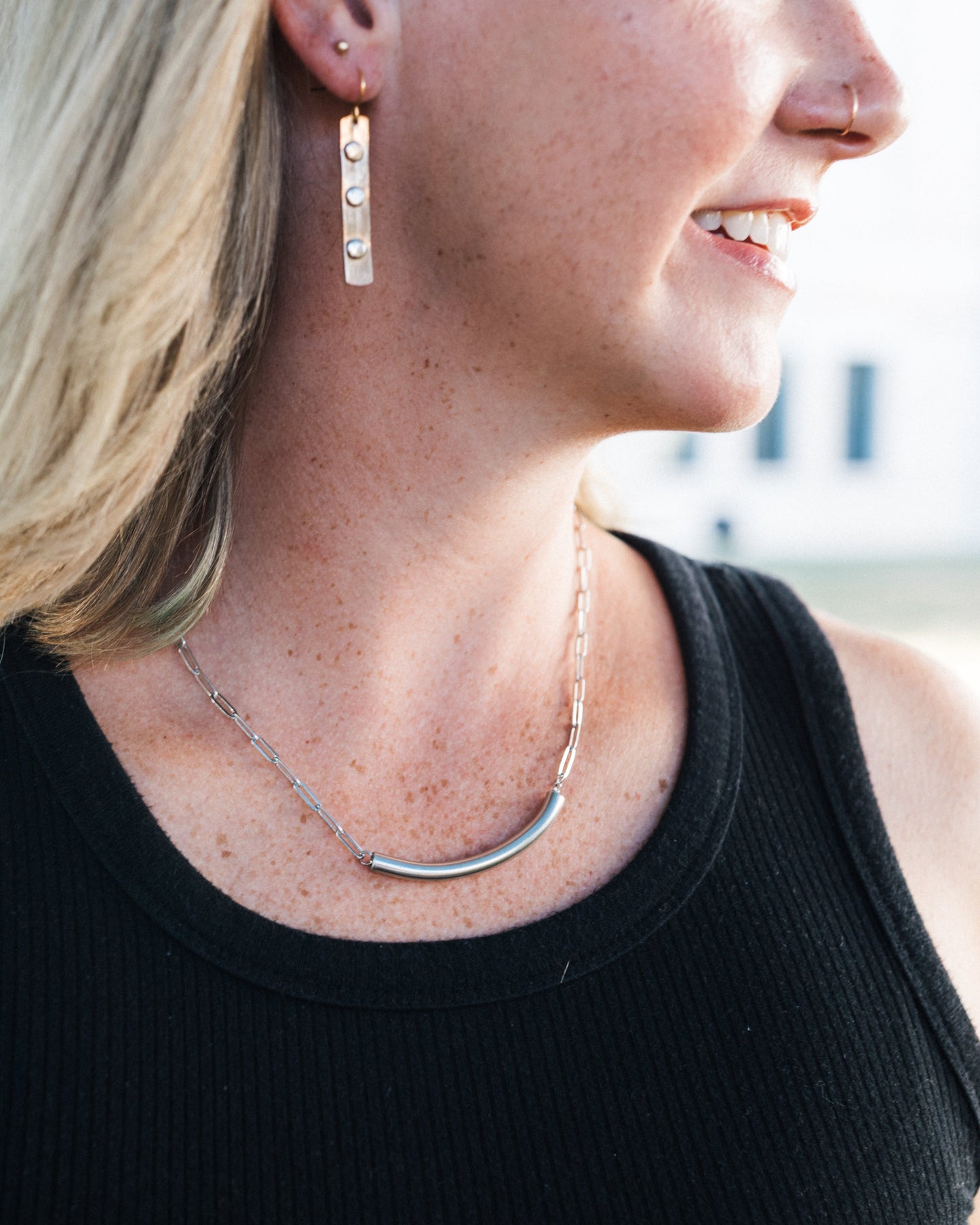 Higher Ground Necklace | Repurposed Automotive Steel Brake Line | Stainless Steel Chain