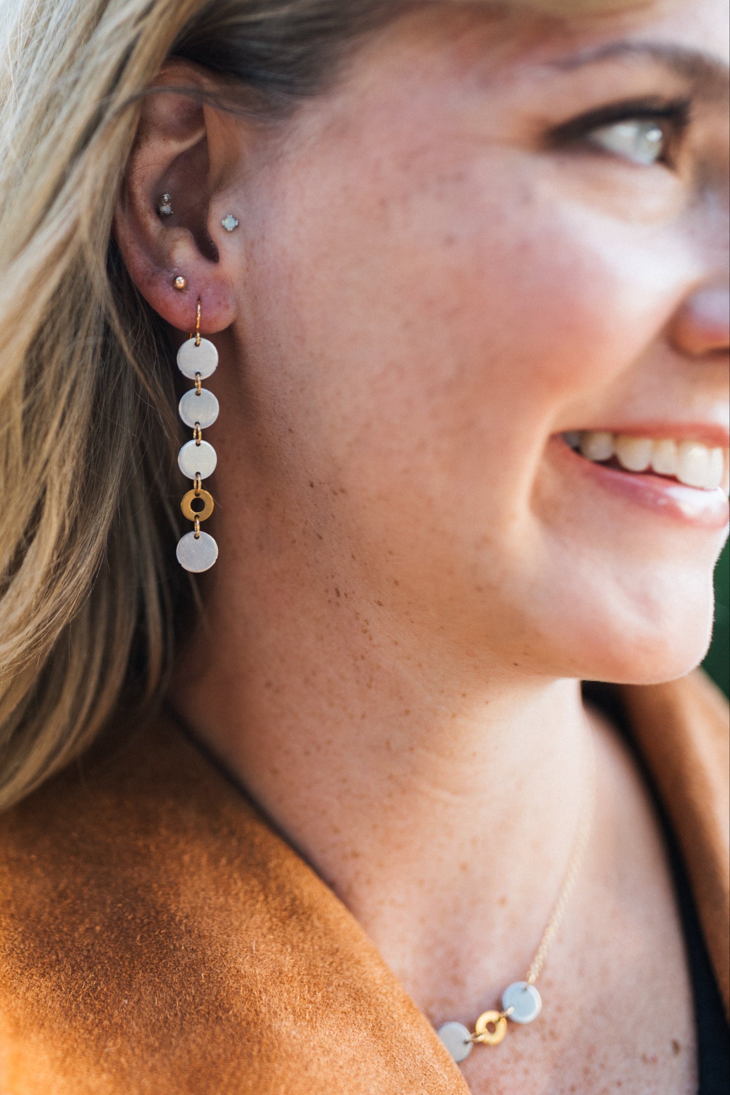 Lose Yourself Earrings | Repurposed Automotive Aluminum & Brass | Gold Plated Ear Wire