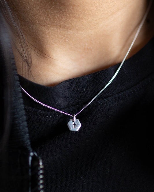 Known Cross Necklace | Salvaged Steel Auto Part | Sterling Silver Chain