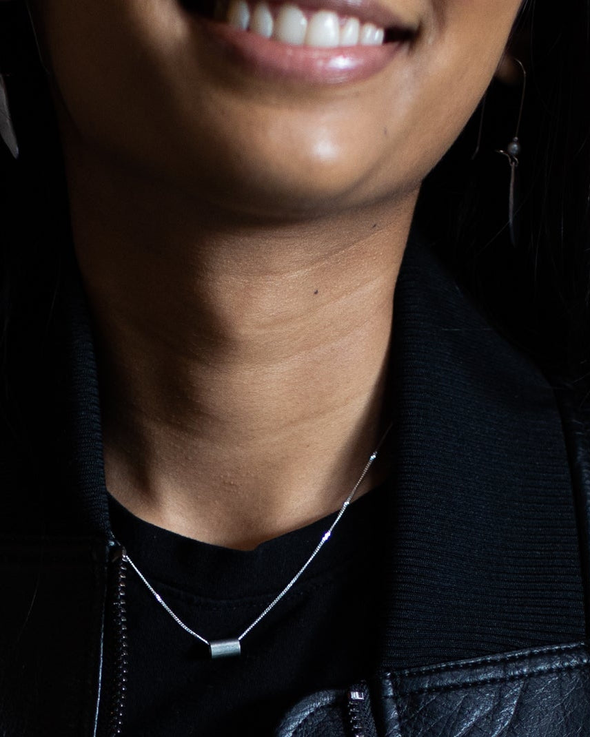 Simplify Necklace | Repurposed Tin Auto Ferrule | Sterling Silver Chain