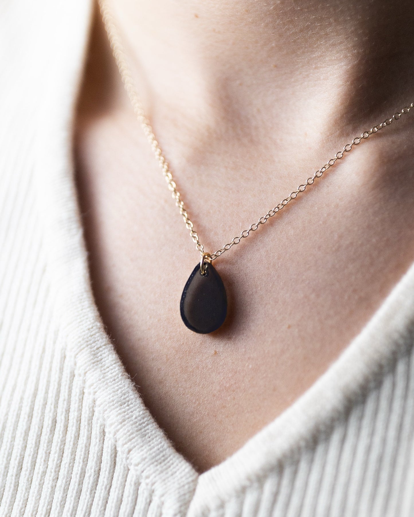 Visions Black Glass Necklace | Repurposed Automotive Windshield Glass | Adjustable Gold Plated Chain
