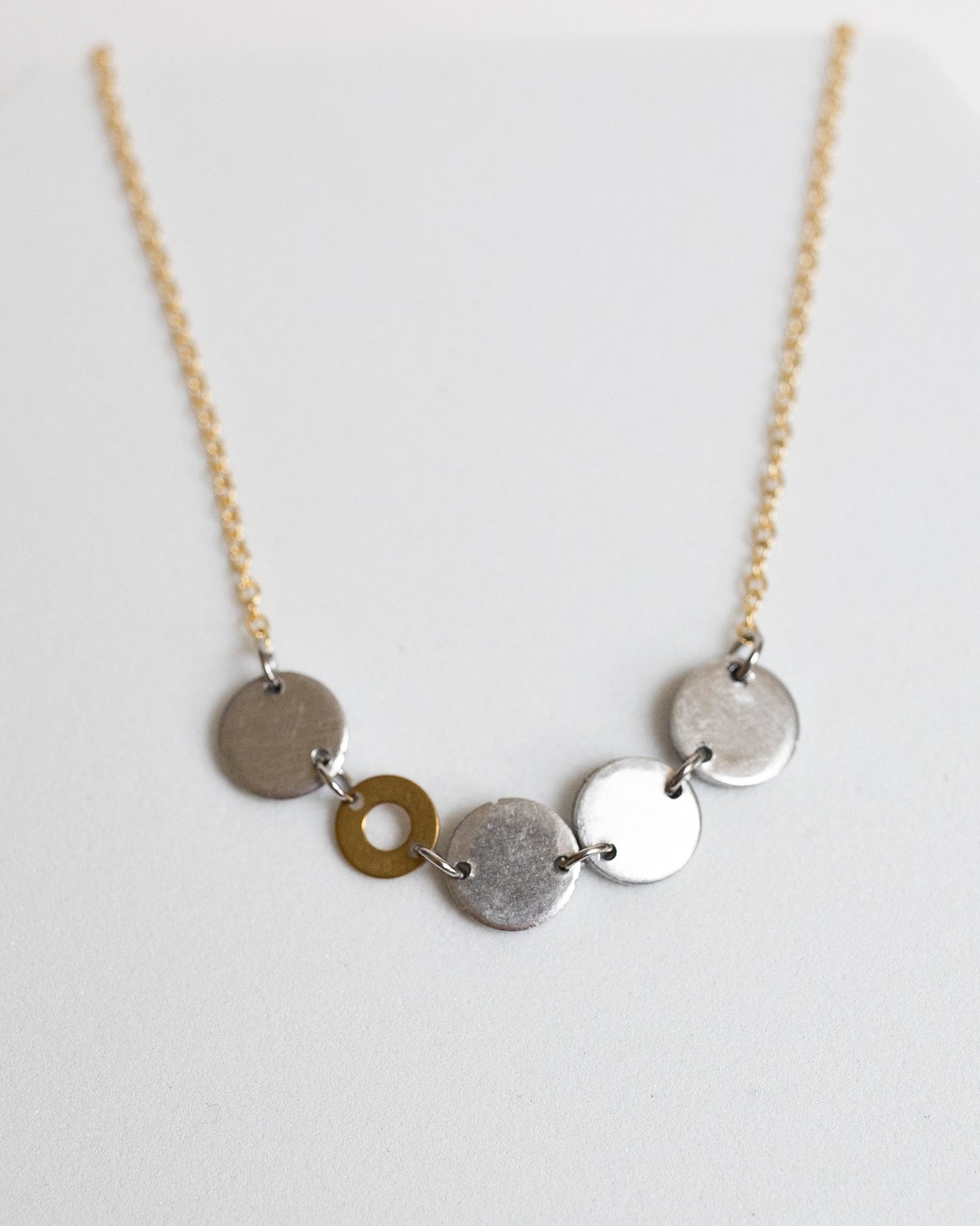Lose Yourself Necklace | Repurposed Automotive Aluminum Scrap | Gold Plated Chain
