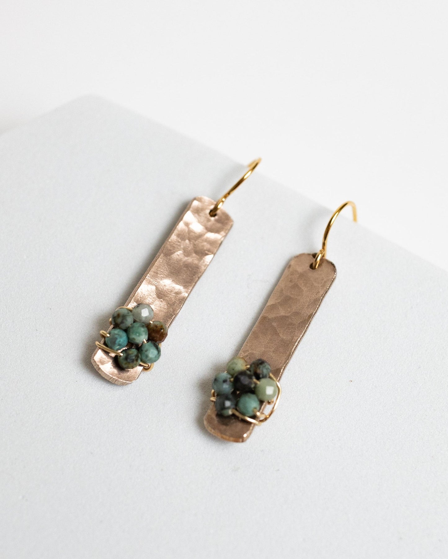 I'll Be There Earrings | Repurposed Copper Auto Brake Line | African Jasper Beads | Gold Plated Ear Wire