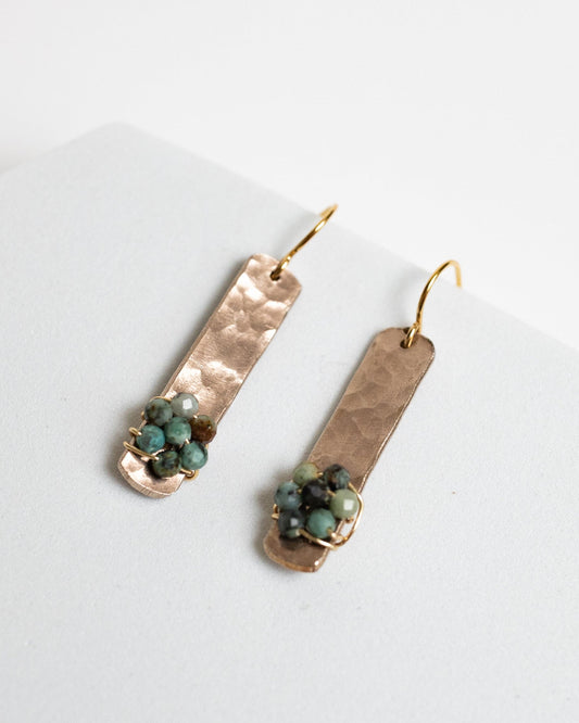 I'll Be There Earrings | Repurposed Copper Auto Brake Line | African Jasper Beads | Gold Plated Ear Wire