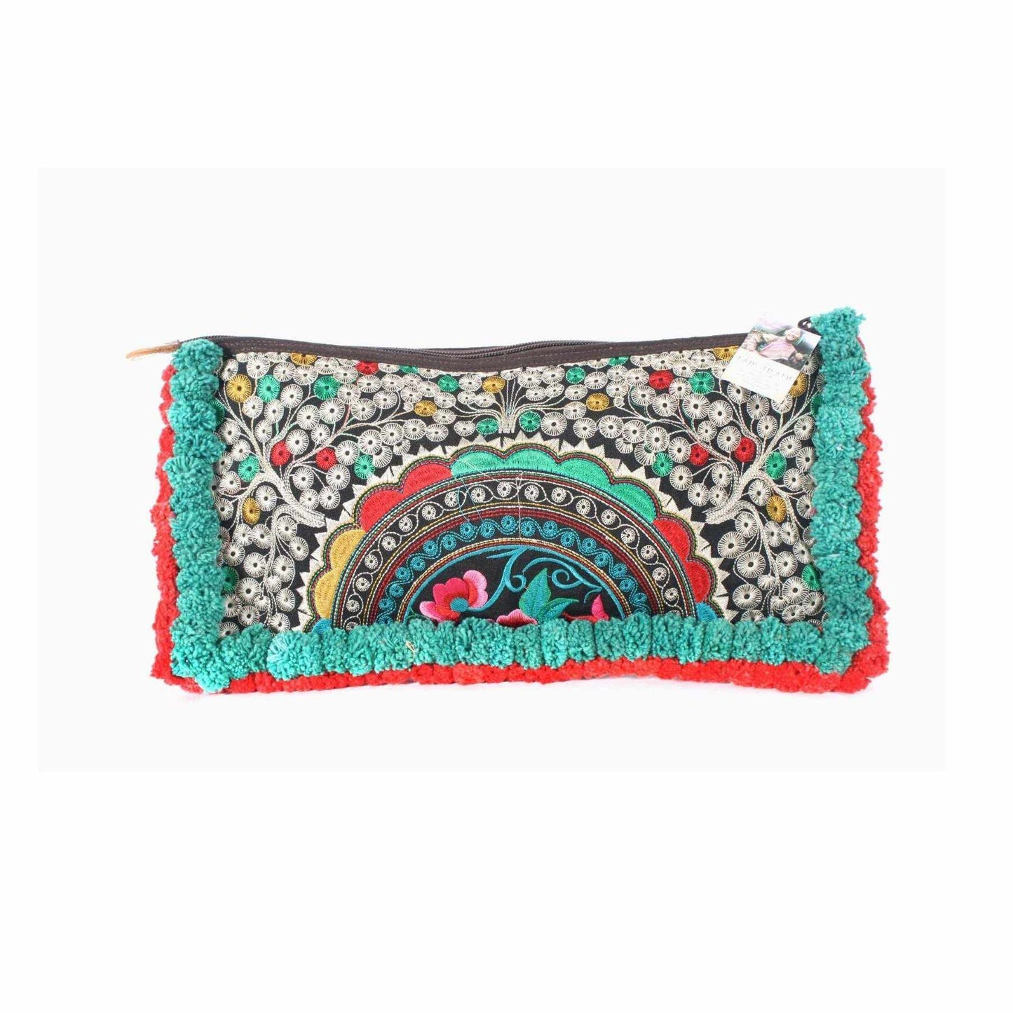 Double Pompom Embroidered Hmong Clutch - Thailand