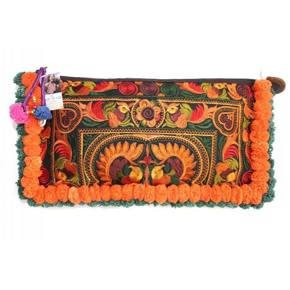 Double Pompom Embroidered Hmong Clutch - Thailand