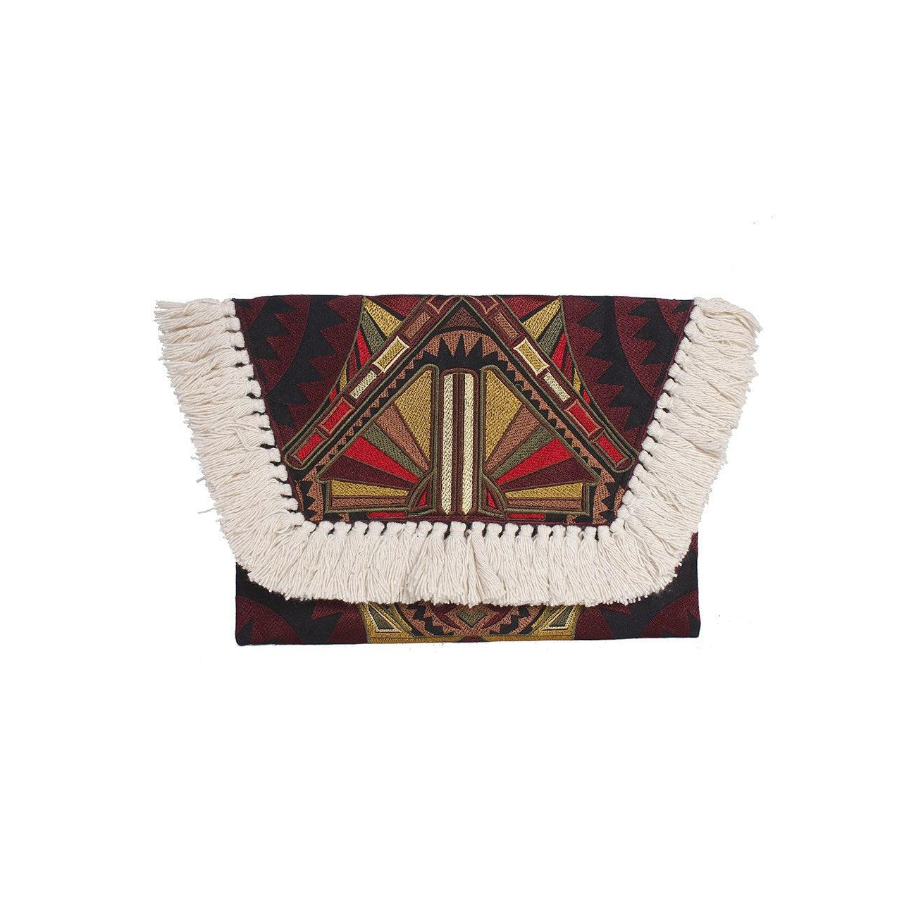 Embroidered Multi Tassel Envelope Clutch Bag - Thailand