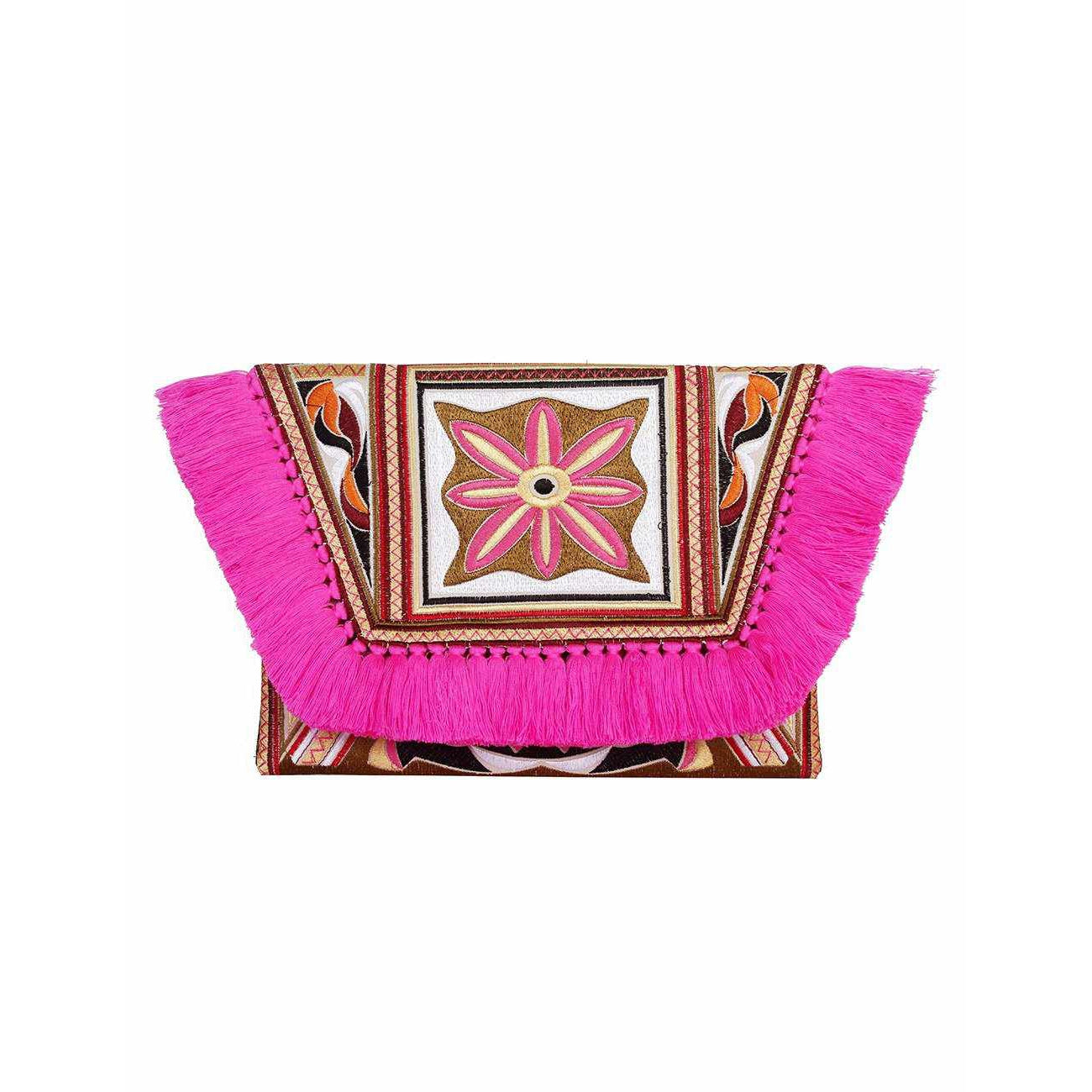 Embroidered Multi Tassel Envelope Clutch Bag - Thailand