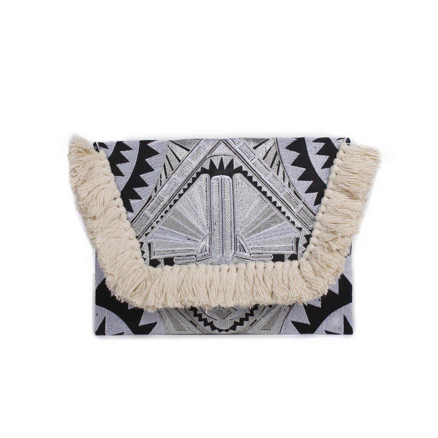Embroidered Multi Tassel Envelope Clutch Bag - Thailand