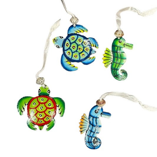 Turtles and Seahorses Ornament Set of 4