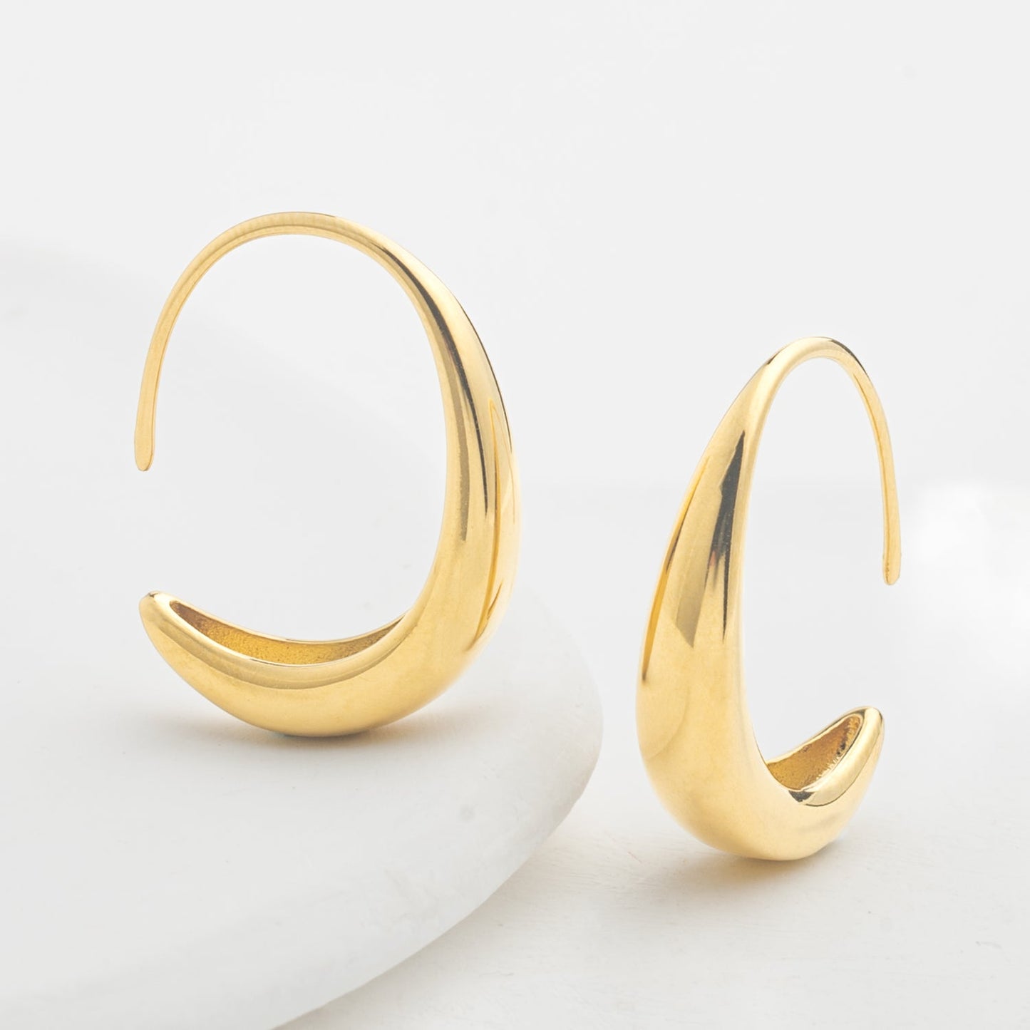 Crescent Moon Thread Drop Earrings in Gold