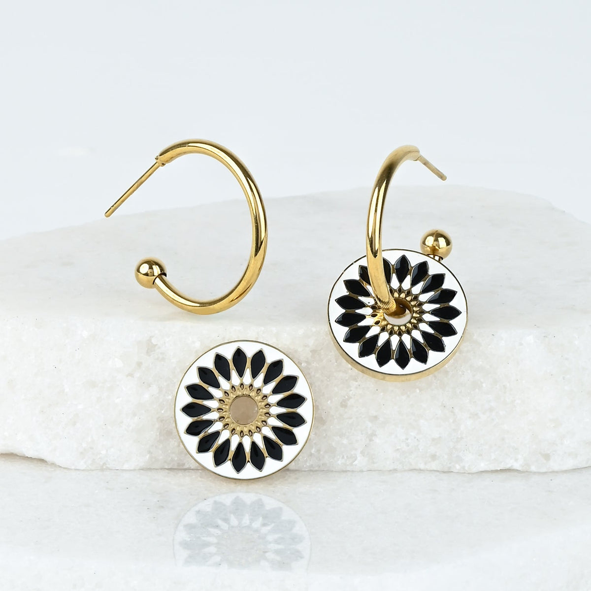 Dawn of Hope Enamel Earrings in Midnight Black