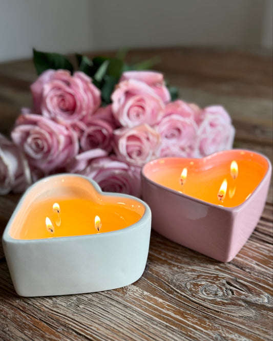 Pink Ceramic Heart 11oz Candle