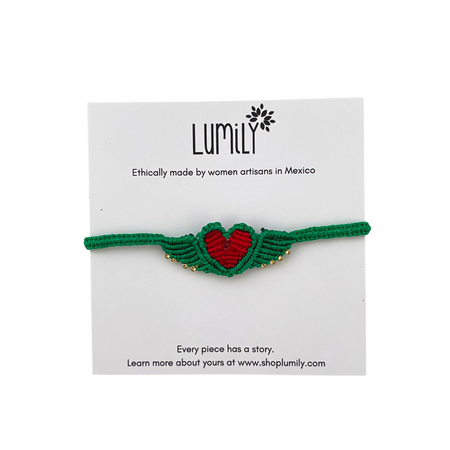 Assorted Colors, Macrame Woven Heart Wings Pull String Bracelet - Mexico