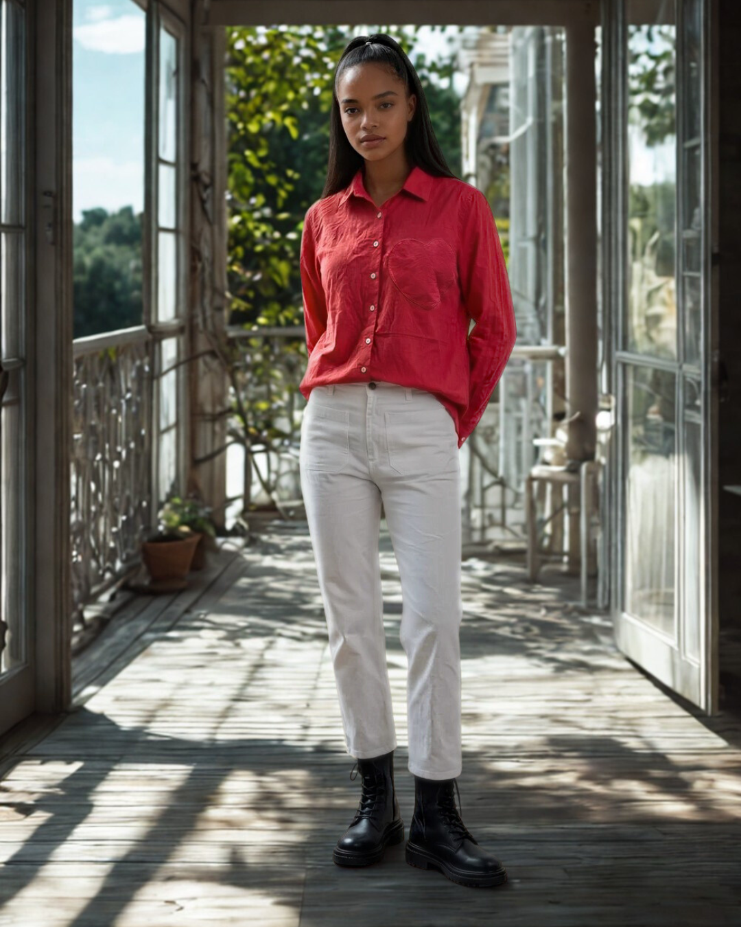 Good Boyfriend Shirt with Heart Pocket Cherry Red
