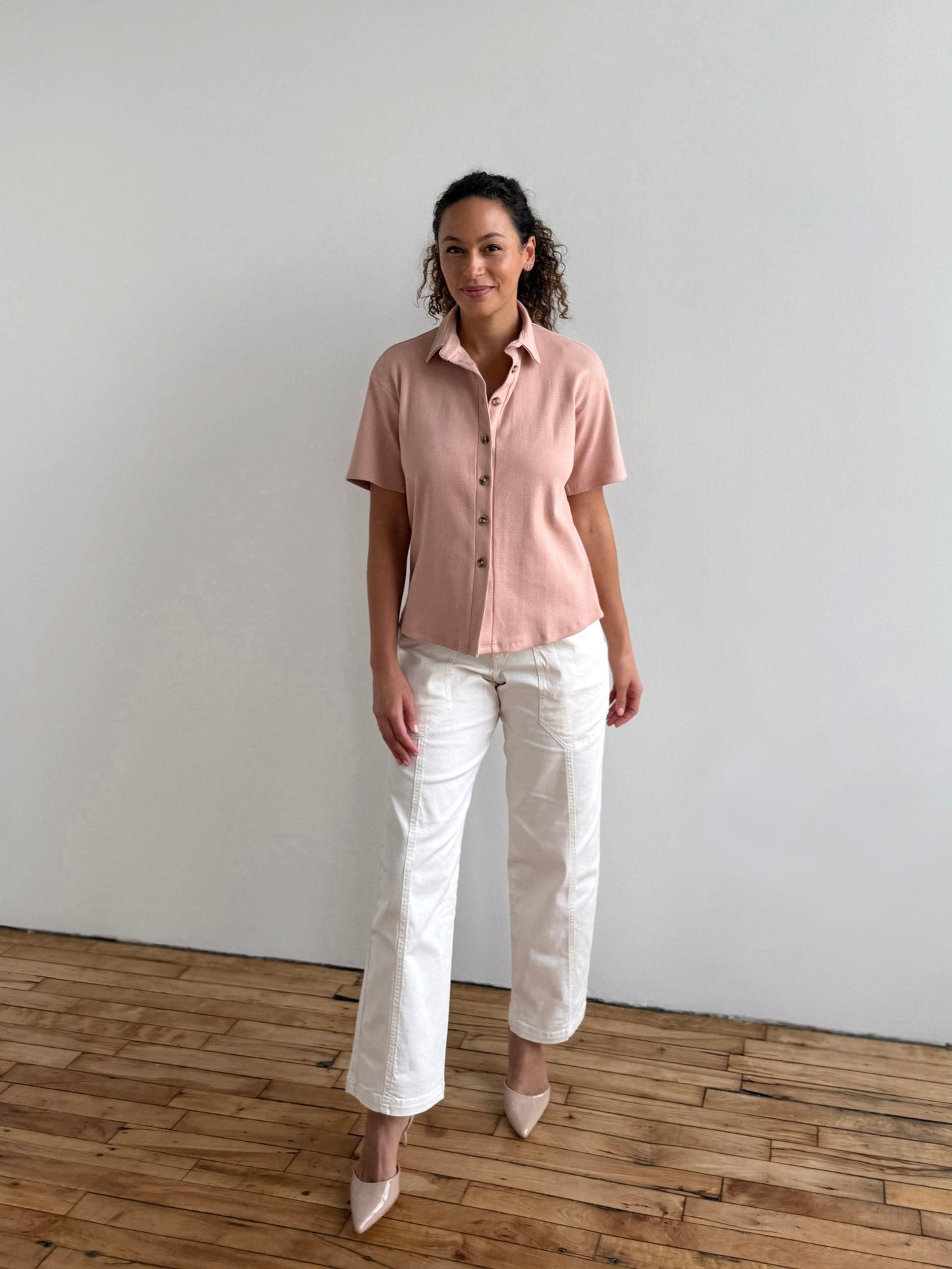 POLLY rib knit top in Vintage Peach