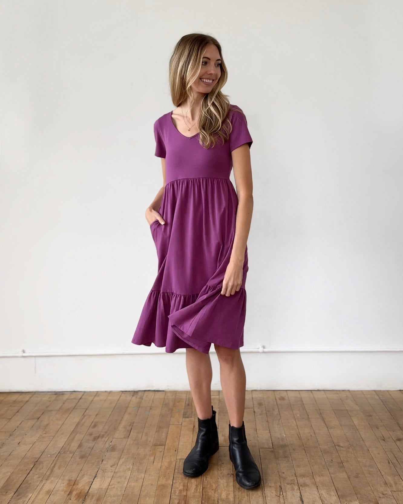 JAYDE Tiered Dress in Deep Lilac