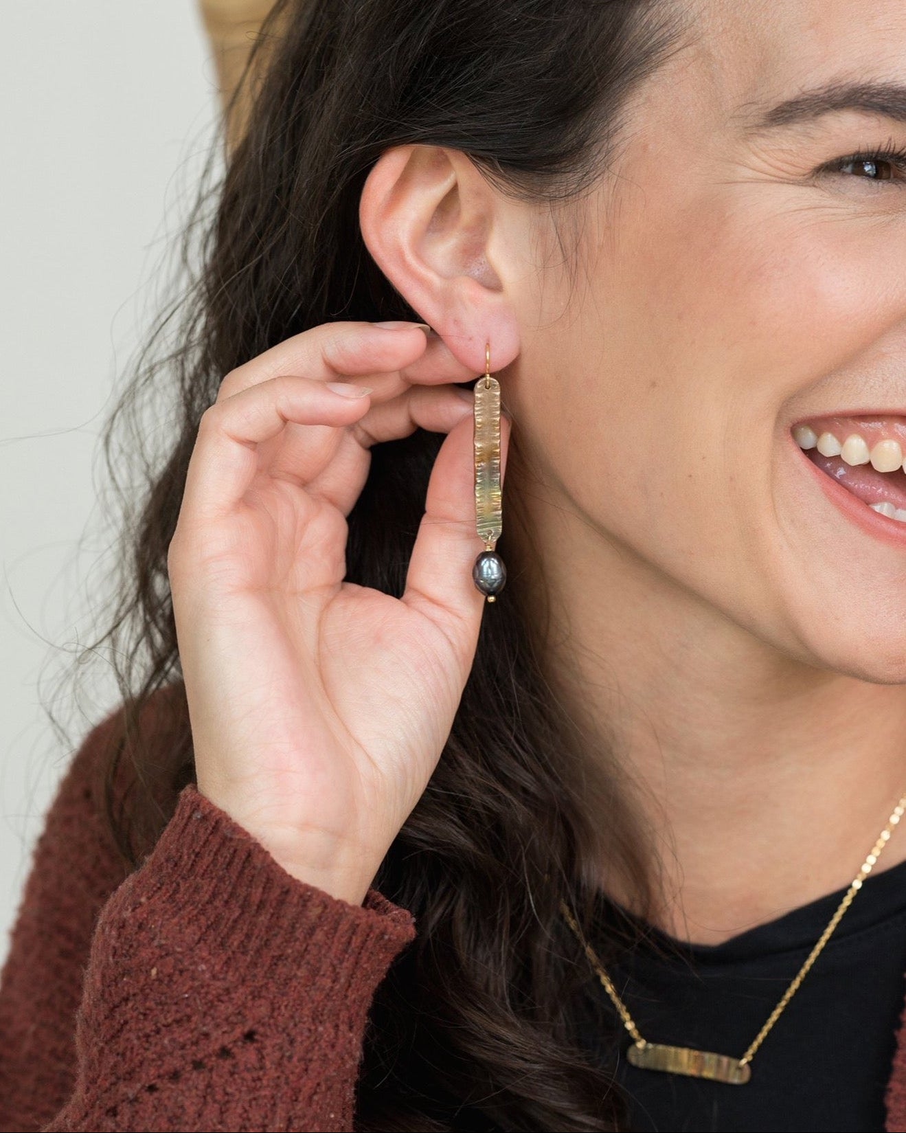 Refined Through Fire Earrings | FW Pearl & Repurposed Auto Copper Brake Line | Gold Plated Ear Wire