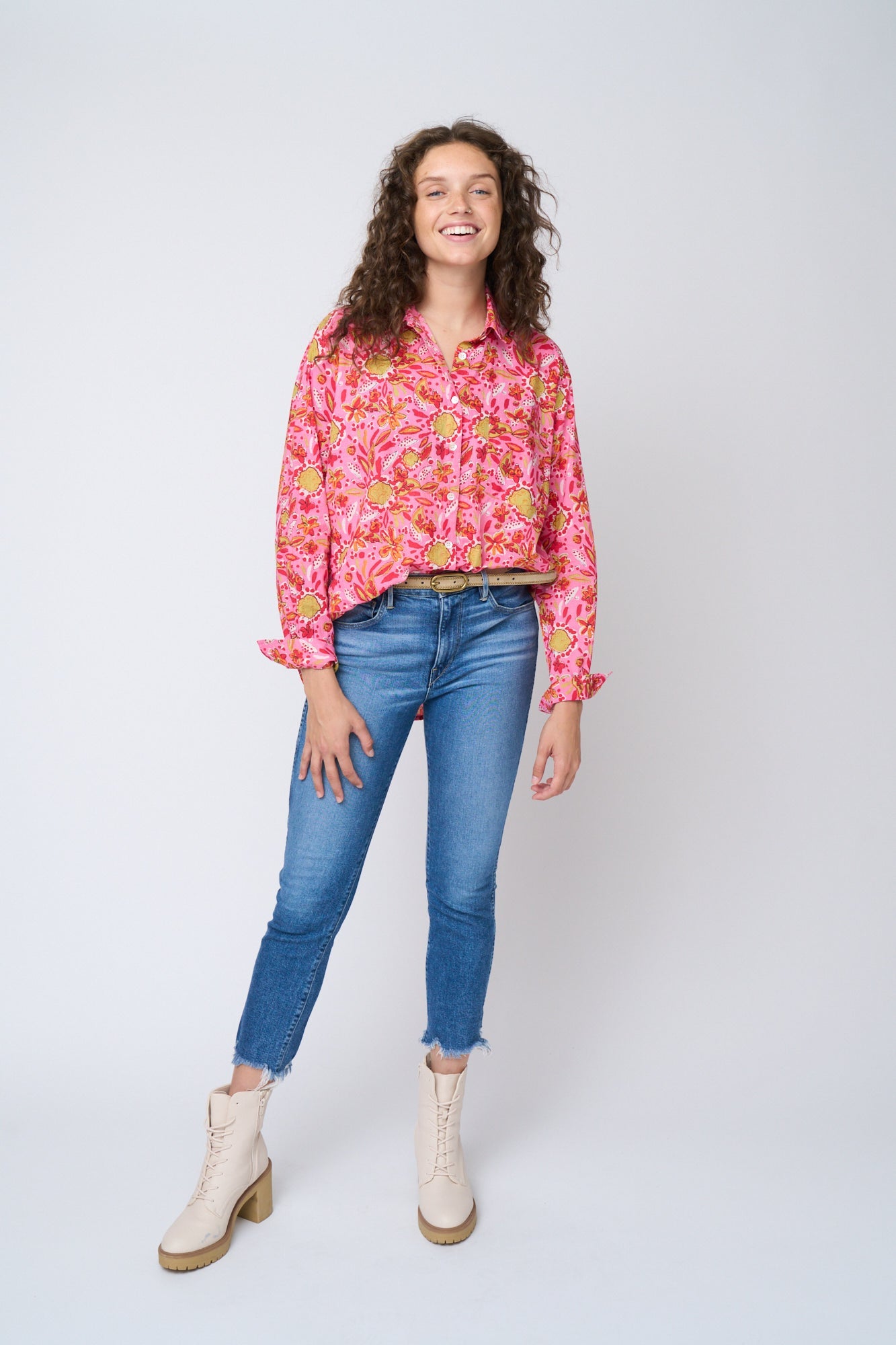 Good Boyfriend Shirt - Mira Floral Pink