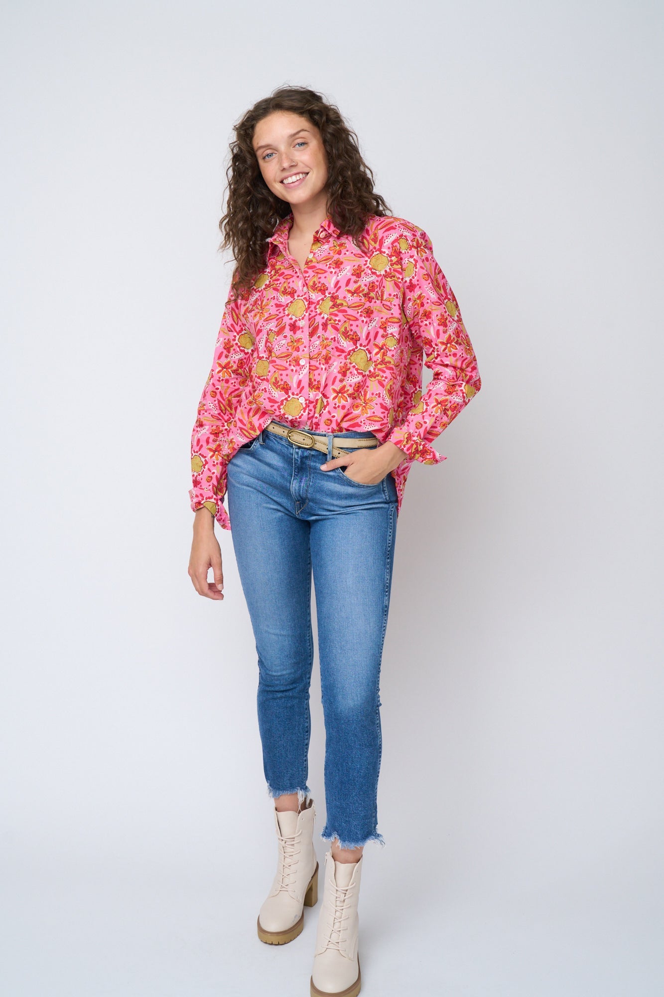 Good Boyfriend Shirt - Mira Floral Pink