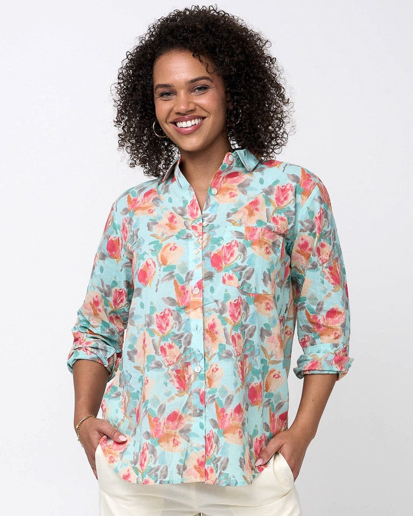 Good Boyfriend Shirt - Watercolor Floral Glacier Blue