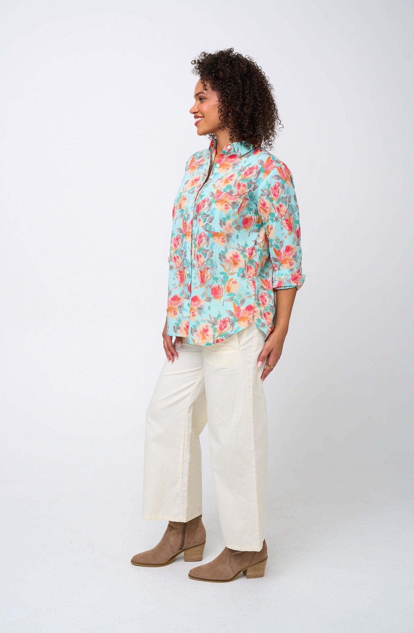 Good Boyfriend Shirt - Watercolor Floral Glacier Blue