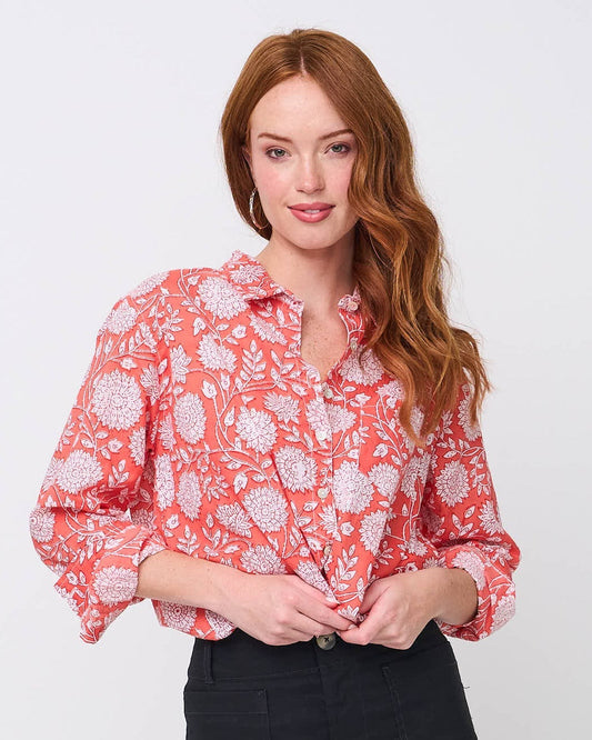 Good Boyfriend Shirt - Hydrangea Beauty Papaya