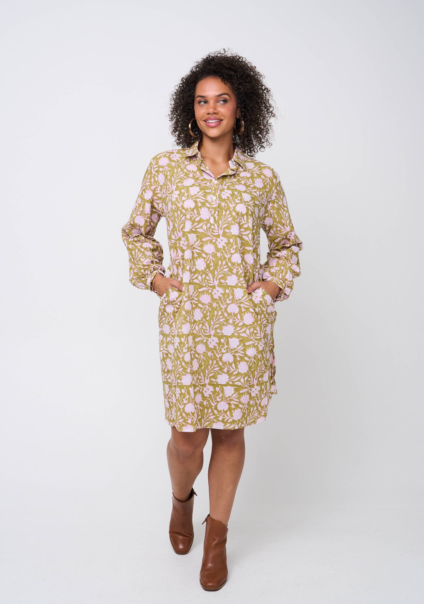 Good Boyfriend ShirtDress - Floral Escape Olive Oil/Lavender