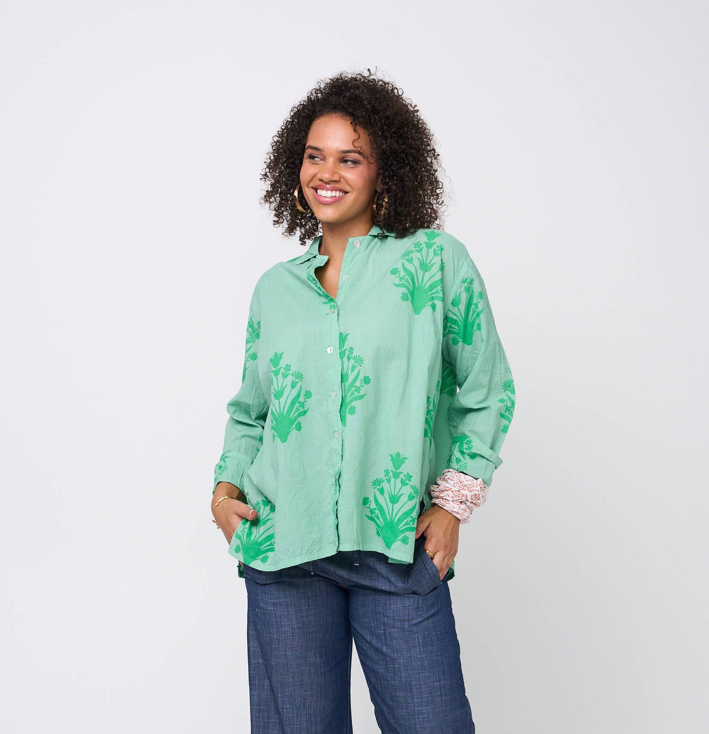 Relaxed Boyfriend Shirt - Cameo Floral Overdye Watercress