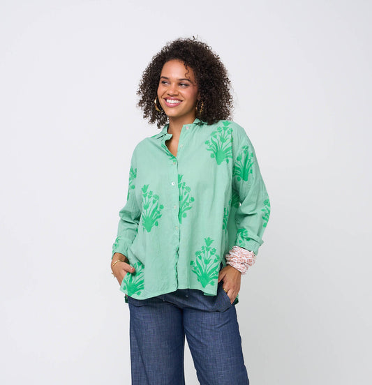 Relaxed Boyfriend Shirt - Cameo Floral Overdye Watercress