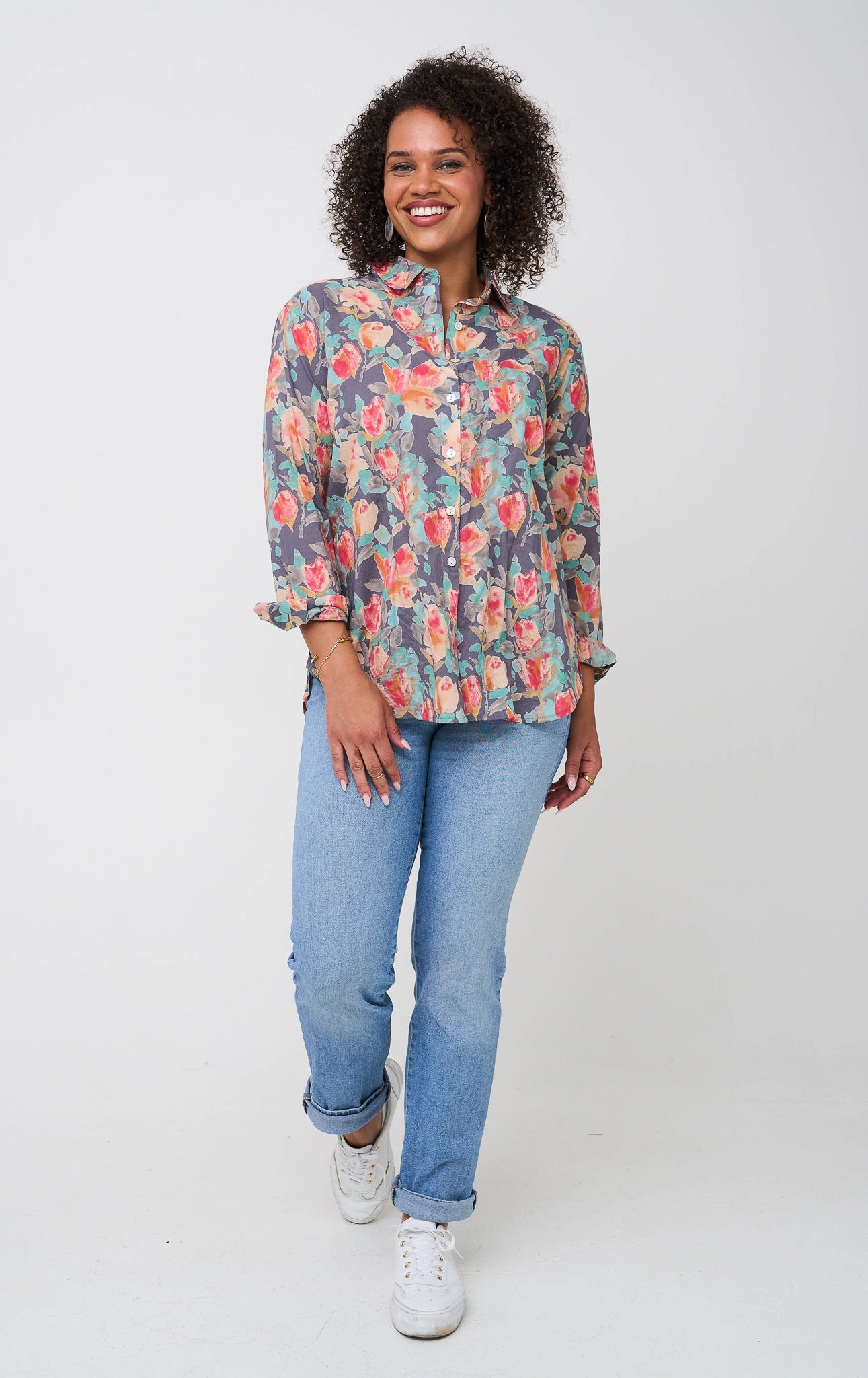 Good Boyfriend Shirt - Watercolor Floral Charcoal Grey