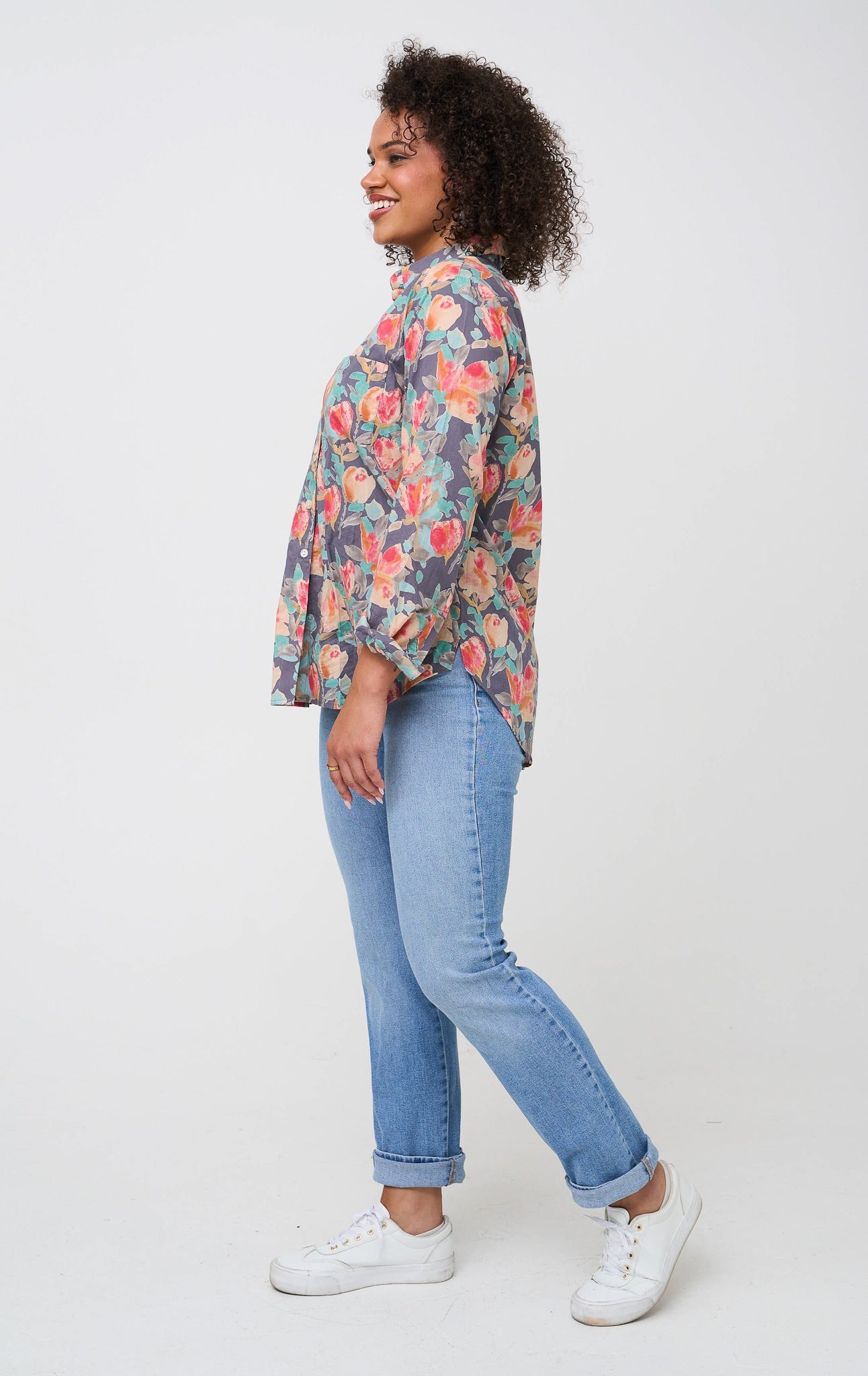 Good Boyfriend Shirt - Watercolor Floral Charcoal Grey
