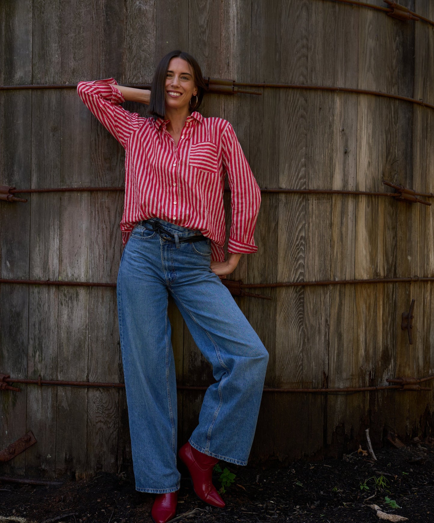 Good Boyfriend Shirt - Tuscan Stripe Cherry Red
