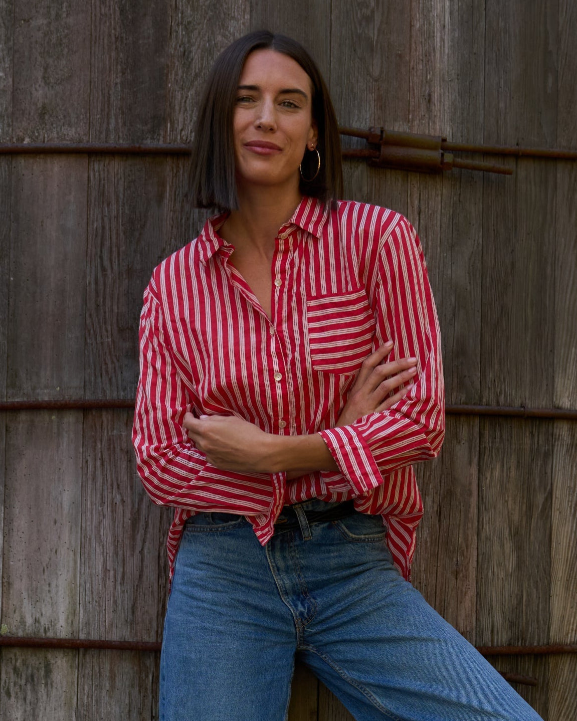Good Boyfriend Shirt - Tuscan Stripe Cherry Red