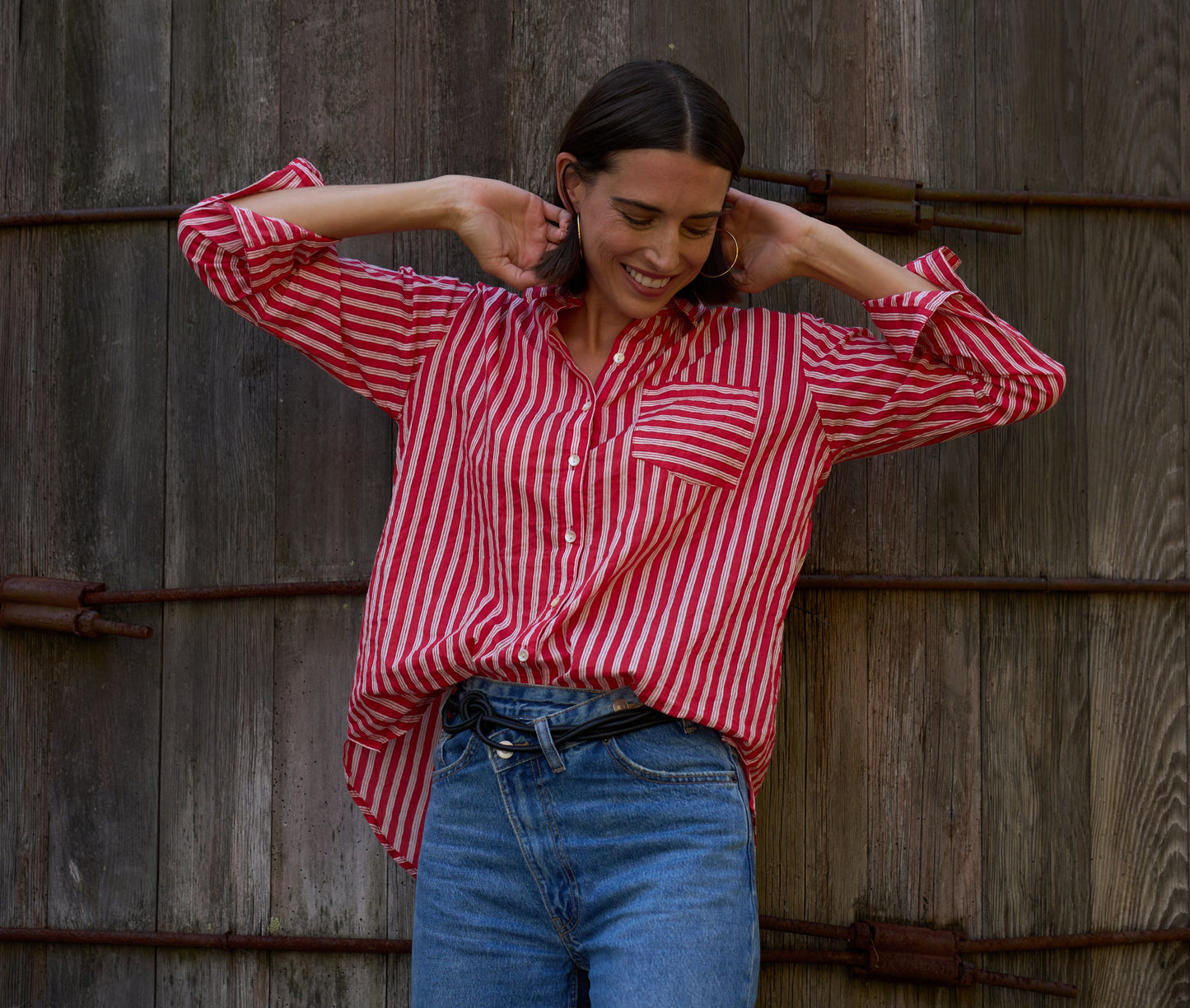 Good Boyfriend Shirt - Tuscan Stripe Cherry Red