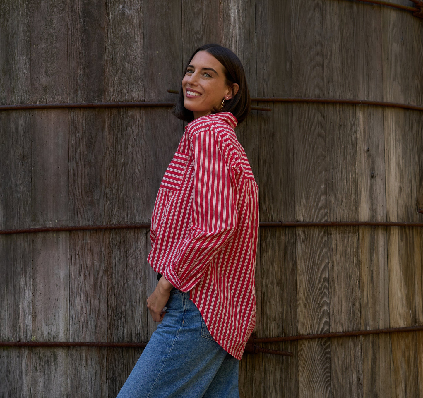 Good Boyfriend Shirt - Tuscan Stripe Cherry Red