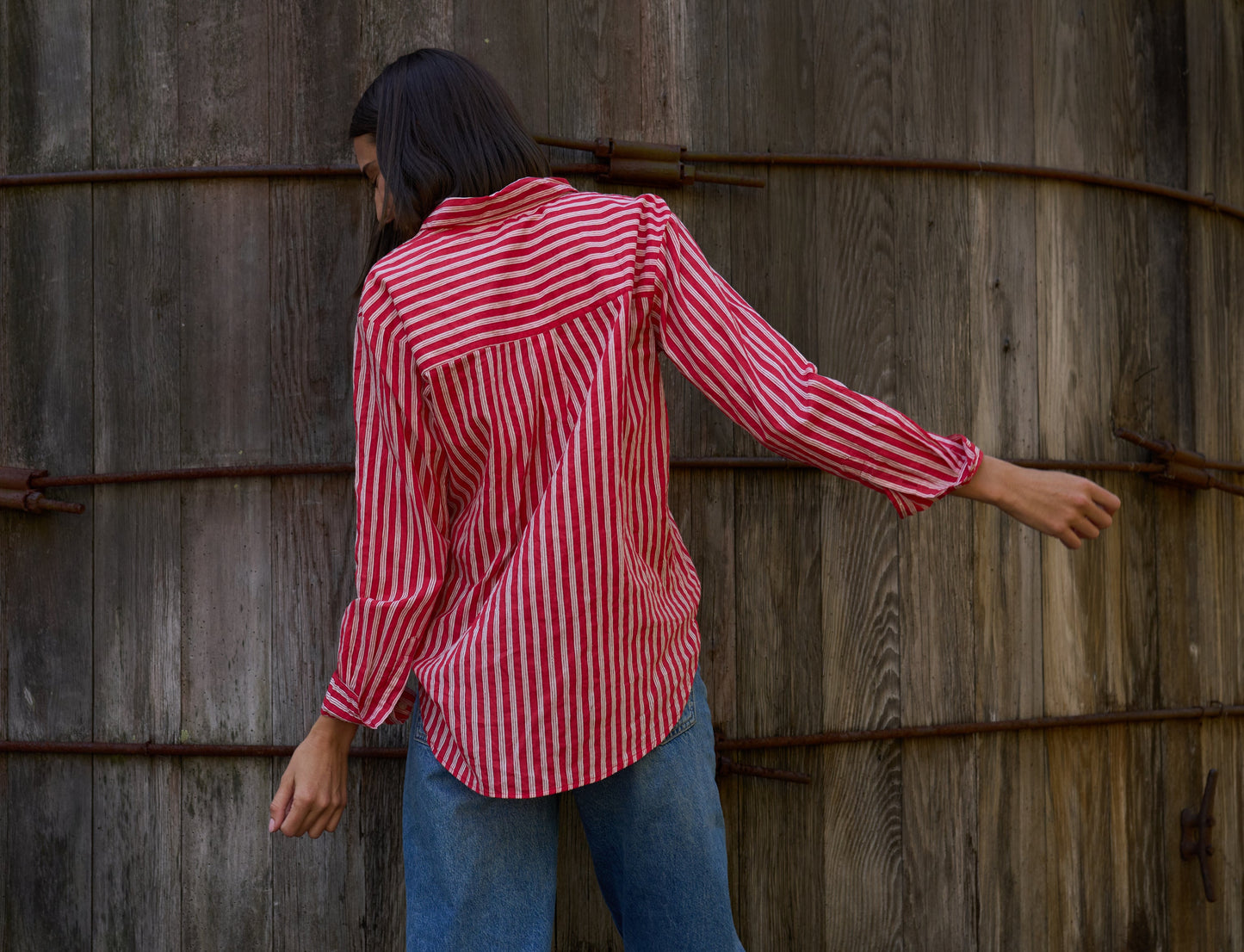 Good Boyfriend Shirt - Tuscan Stripe Cherry Red