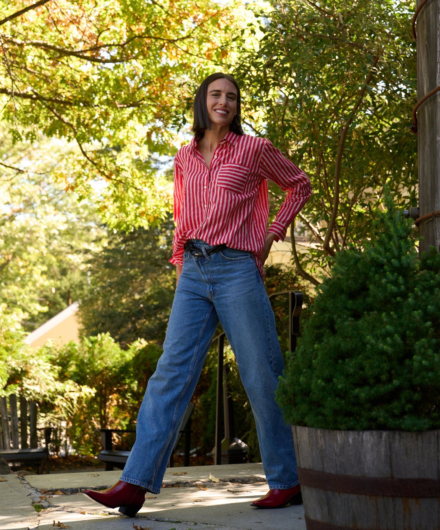 Good Boyfriend Shirt - Tuscan Stripe Cherry Red