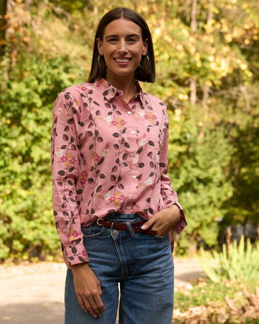 Good Boyfriend Shirt - Birdie On A Vine Blush