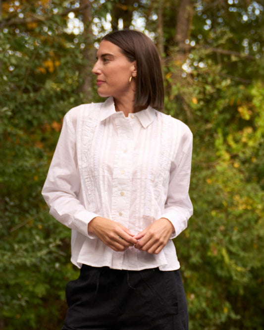 Good Girlfriend Shirt with Tux Trim White