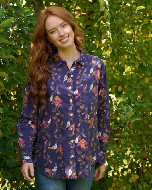 Good Boyfriend Shirt - Birdie On A Vine Navy