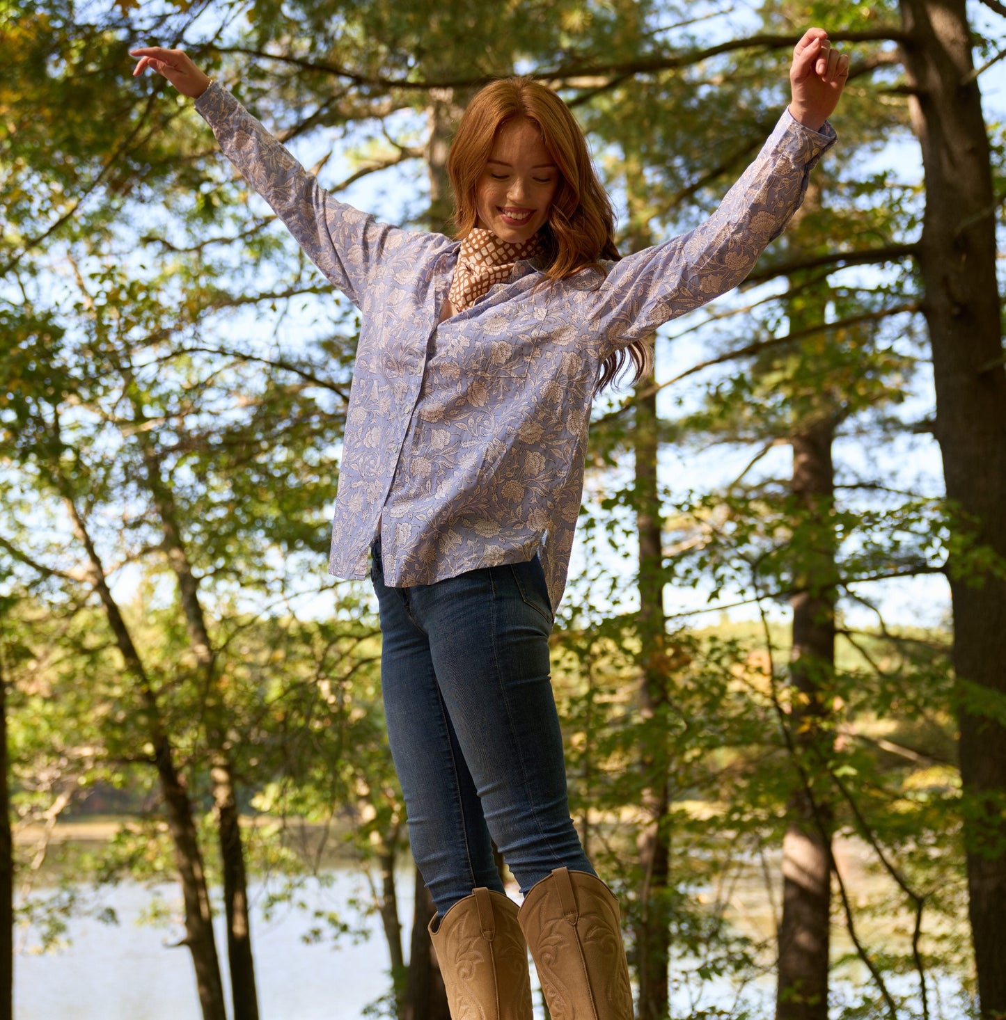 Good Boyfriend Shirt - Floral Escape Bluebird and Dove Grey