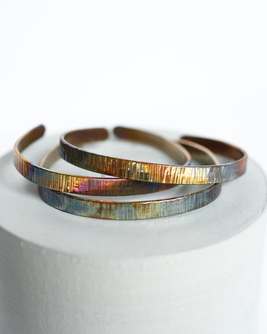 Refined Through Fire Cuff | Repurposed Automotive Copper Brake Line | Fire Patina Finish