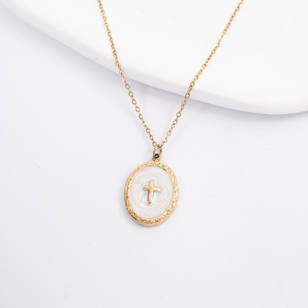 Shine Bright Cross Pendant in Pearl White