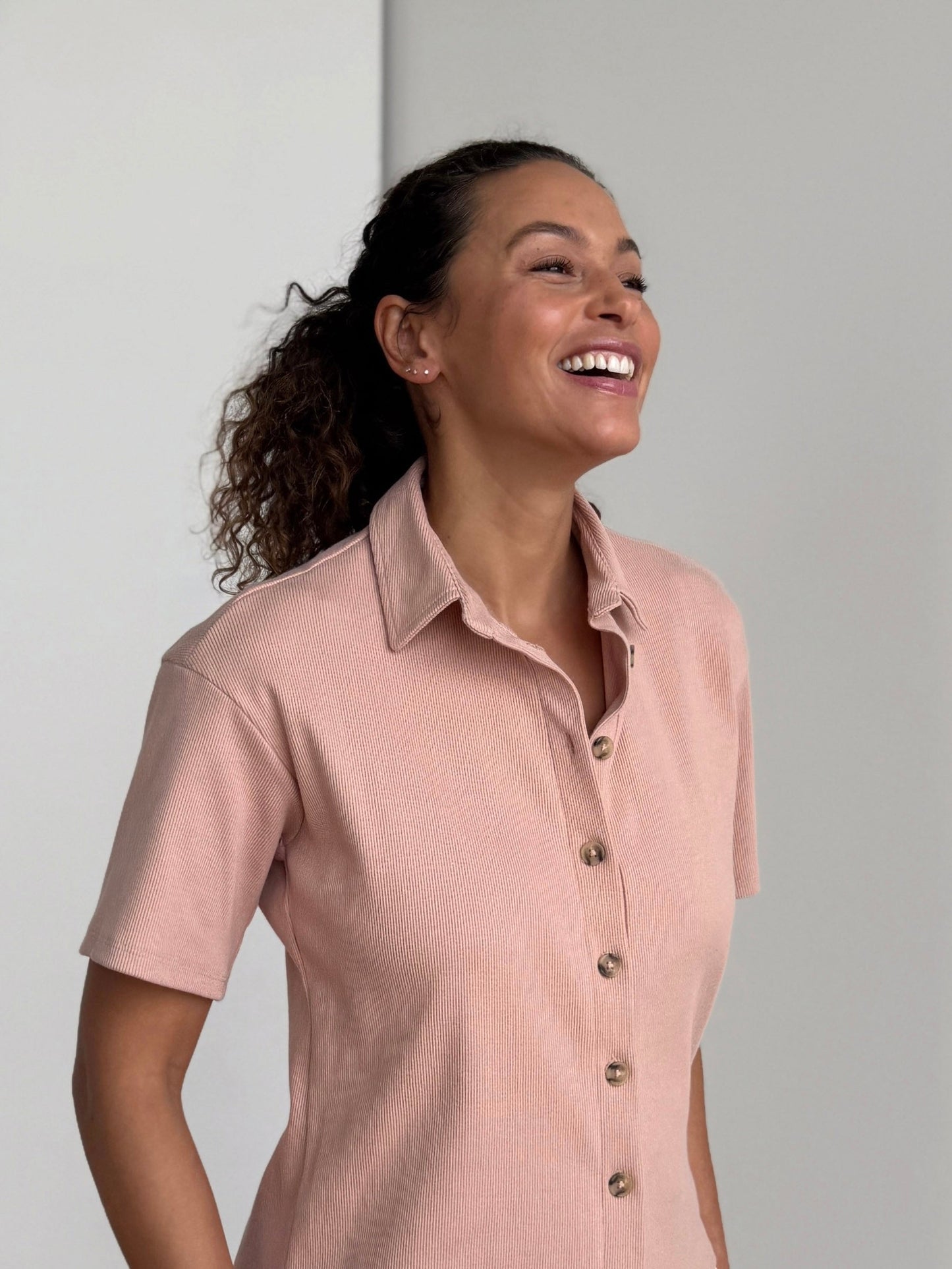 POLLY rib knit top in Vintage Peach
