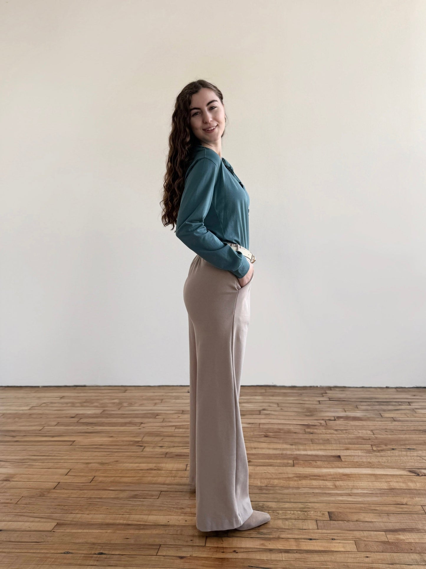 LONDON heavy knit pants in Desert Sand